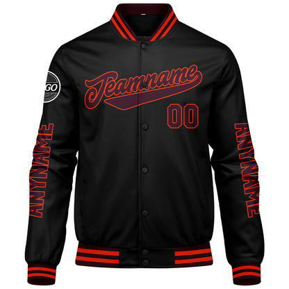 Maßgeschneiderte Braun Schwarz Orange Letterman Varsity Jacket Individuelle Stickerei Druck nach Ihrem Wunsch