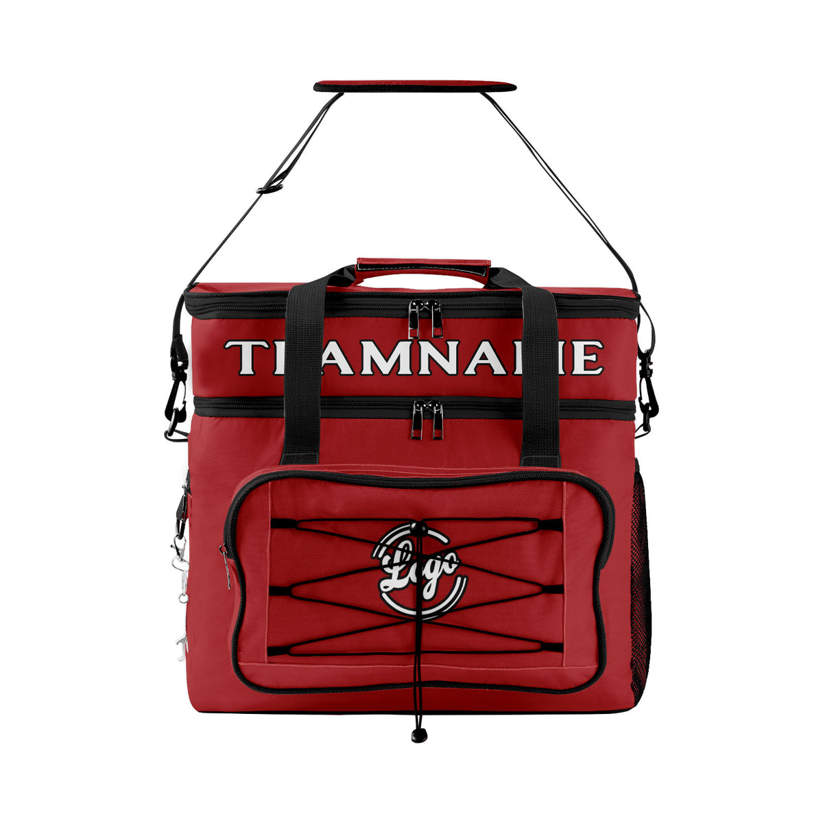 Maßgeschickerte Rot Schwarz vollflächig bedruckte isolierte Kühltasche mit Doppelwand Wasserdichte 600D Oxford Picknick-Tragetasche für Teamevents & Outdoor-Grillen