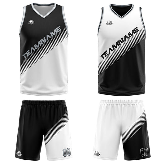 Benutzerdefinierte Schwarz Weiß Reversible Basketball Jersey Personalisierte Print Name Nummer Logo