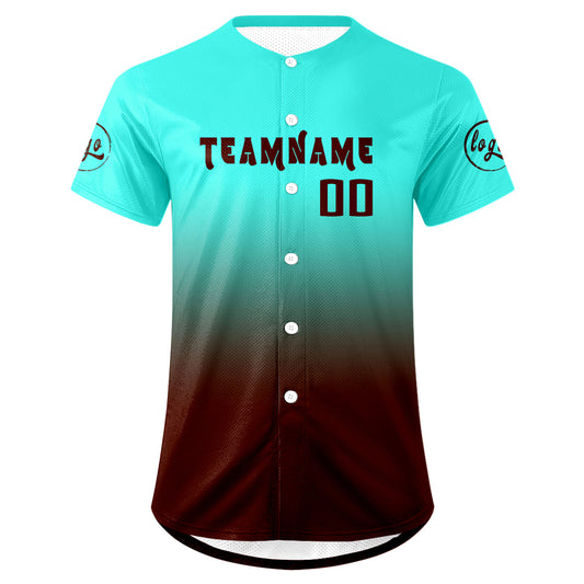 Benutzerdefiniert Cyan Braun Personalisierter Baseball Jersey mit Farbverlauf Team Uniform mit Namen und Nummer