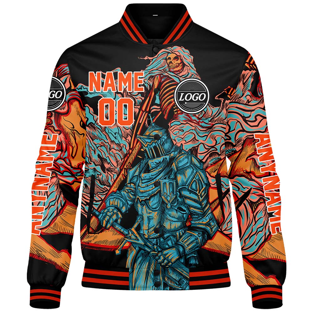 Maßgeschneiderte Orange Letterman Varsity Jacket Individuelle Stickerei Druck nach Ihrem Wunsch