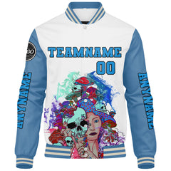 Maßgeschneiderte Hellblau Letterman Varsity Jacket Individuelle Stickerei Druck nach Ihrem Wunsch