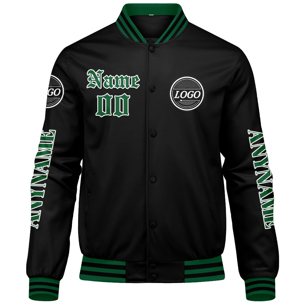 Maßgeschneiderte Grün Letterman Varsity Jacket Individuelle Stickerei Druck nach Ihrem Wunsch
