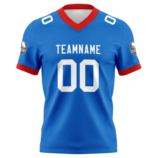 Benutzerdefinierte Blau Weiß Fußball Trikots Personalisierter Name Nummer Logo