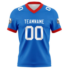 Benutzerdefinierte Blau Weiß Fußball Trikots Personalisierter Name Nummer Logo