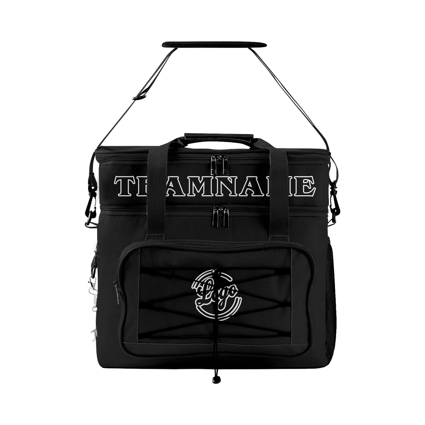 Maßgeschickerte Schwarz vollflächig bedruckte isolierte Kühltasche mit Doppelwand Wasserdichte 600D Oxford Picknick-Tragetasche für Teamevents & Outdoor-Grillen