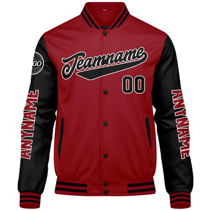 Maßgeschneiderte Rot Schwarz Letterman Varsity Jacket Individuelle Stickerei Druck nach Ihrem Wunsch