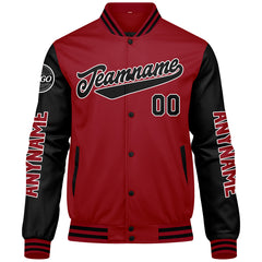 Maßgeschneiderte Rot Schwarz Letterman Varsity Jacket Individuelle Stickerei Druck nach Ihrem Wunsch