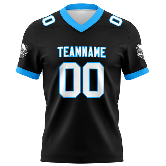 Benutzerdefinierte Schwarz Himmelblau Fußball Trikots Personalisierter Name Nummer Logo