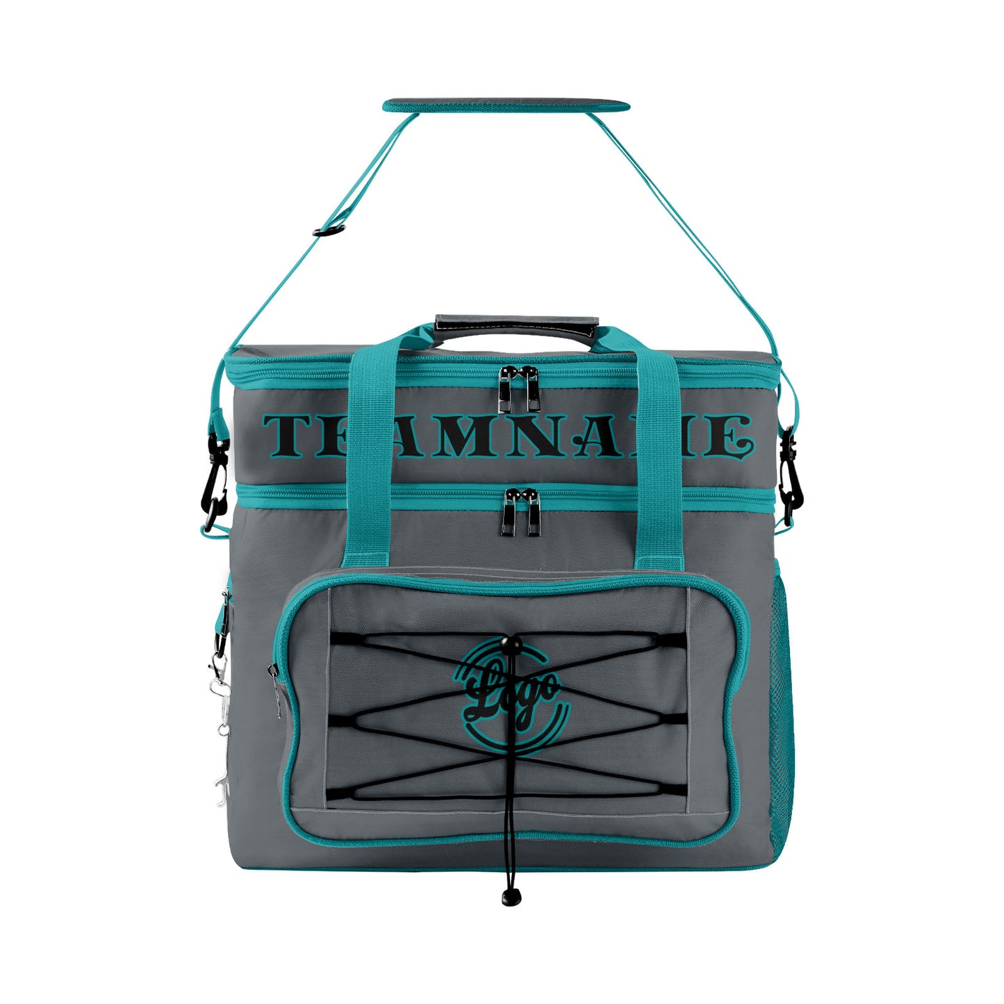Maßgeschickerte Grau Cyan vollflächig bedruckte isolierte Kühltasche mit Doppelwand Wasserdichte 600D Oxford Picknick-Tragetasche für Teamevents & Outdoor-Grillen