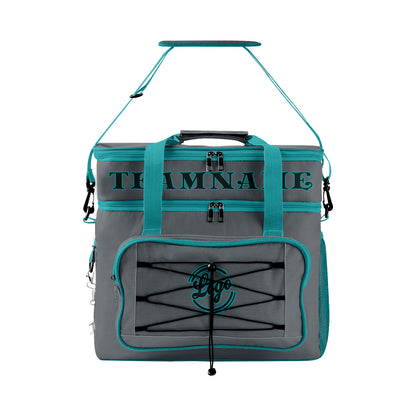 Maßgeschickerte Grau Cyan vollflächig bedruckte isolierte Kühltasche mit Doppelwand Wasserdichte 600D Oxford Picknick-Tragetasche für Teamevents & Outdoor-Grillen