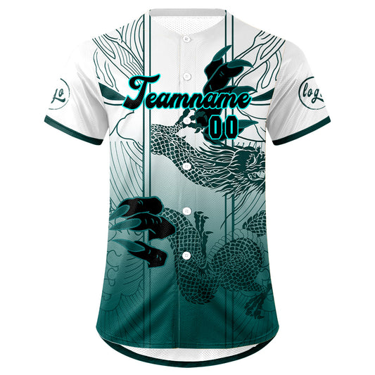 Benutzerdefiniert Weiß Cyan Personalisierter Baseball Jersey mit Farbverlauf Team Uniform mit Namen und Nummer