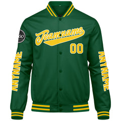 Maßgeschneiderte Grün Gelb Letterman Varsity Jacket Individuelle Stickerei Druck nach Ihrem Wunsch