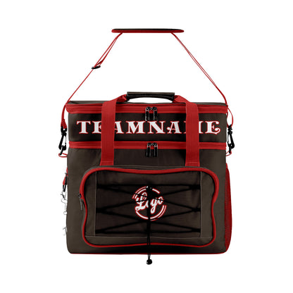 Maßgeschickerte Braun Rot vollflächig bedruckte isolierte Kühltasche mit Doppelwand Wasserdichte 600D Oxford Picknick-Tragetasche für Teamevents & Outdoor-Grillen