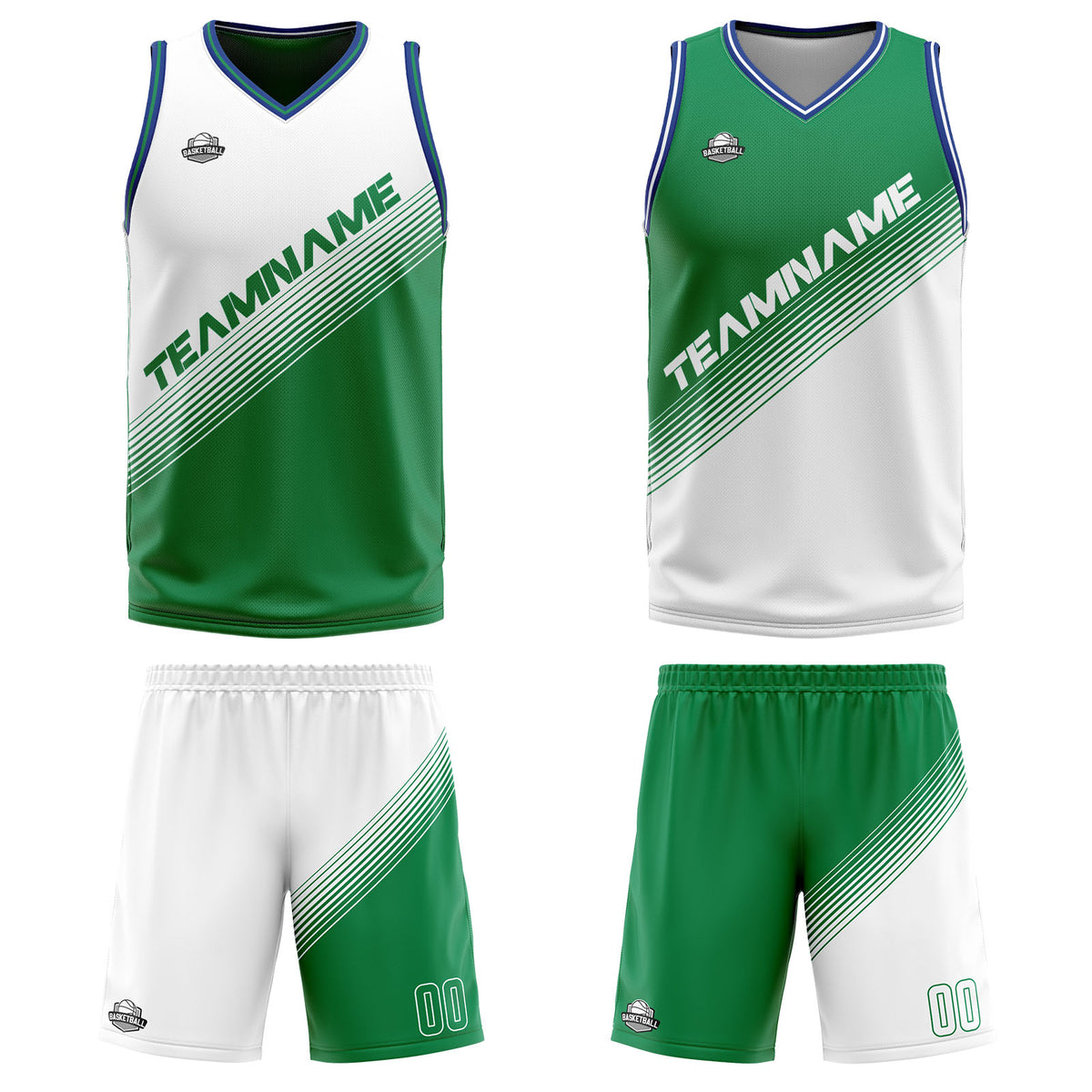 Benutzerdefinierte Weiß Grün Reversible Basketball Jersey Personalisierte Print Name Nummer Logo