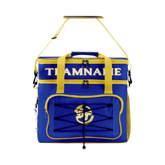 Maßgeschickerte Blau Gelb vollflächig bedruckte isolierte Kühltasche mit Doppelwand Wasserdichte 600D Oxford Picknick-Tragetasche für Teamevents & Outdoor-Grillen