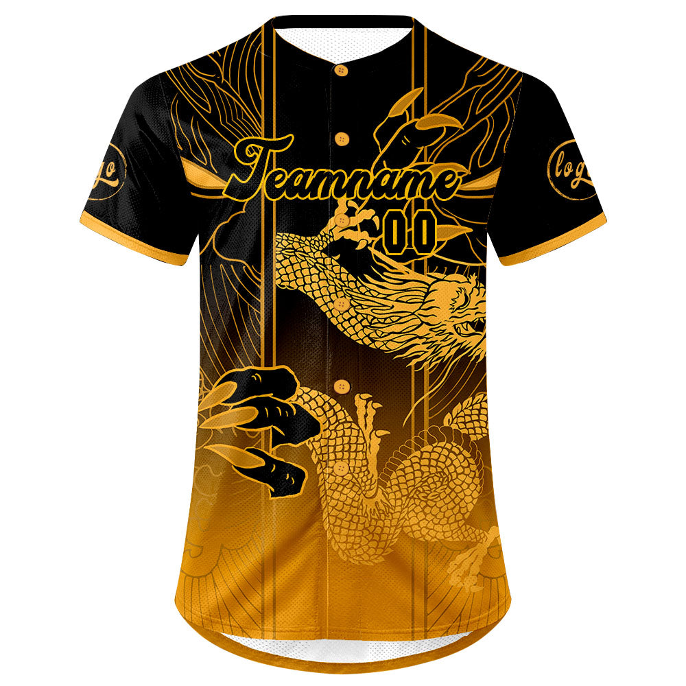 Benutzerdefiniert Schwarz Gelb Personalisierter Baseball Jersey mit Farbverlauf Team Uniform mit Namen und Nummer