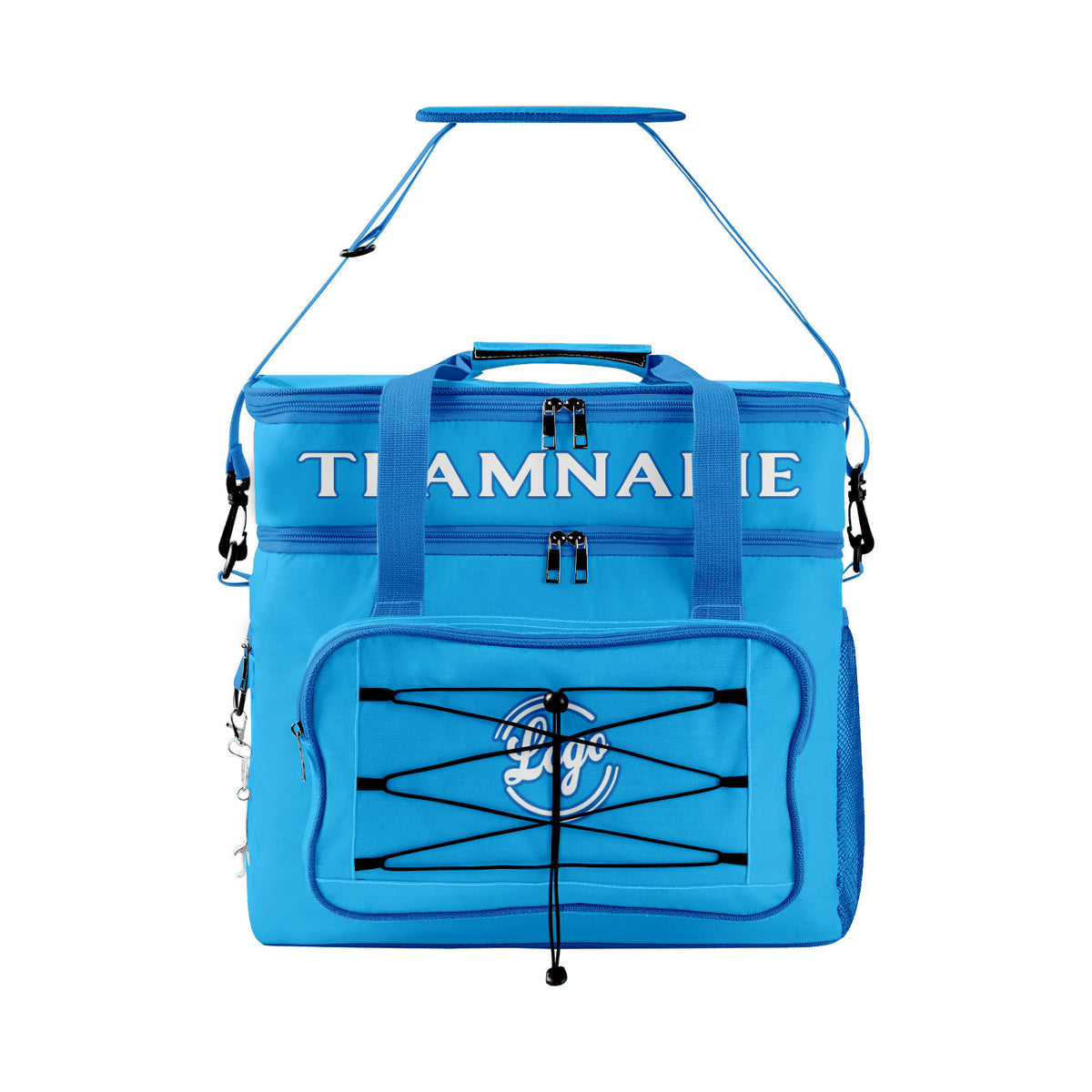 Maßgeschickerte Türkis Dunkelblau vollflächig bedruckte isolierte Kühltasche mit Doppelwand Wasserdichte 600D Oxford Picknick-Tragetasche für Teamevents & Outdoor-Grillen