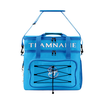 Maßgeschickerte Türkis Dunkelblau vollflächig bedruckte isolierte Kühltasche mit Doppelwand Wasserdichte 600D Oxford Picknick-Tragetasche für Teamevents & Outdoor-Grillen