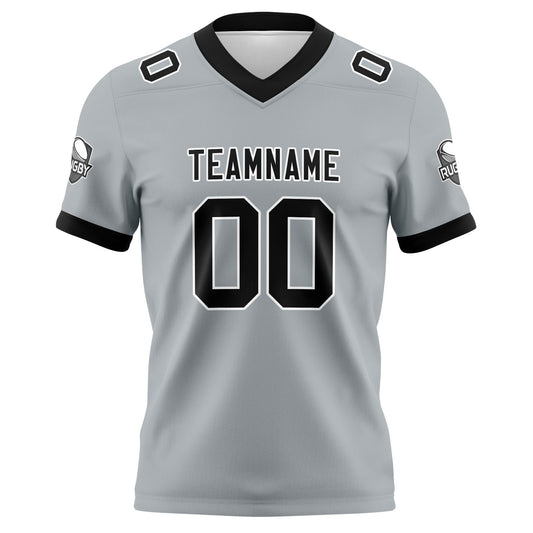 Benutzerdefinierte Grau Schwarz Fußball Trikots Personalisierter Name Nummer Logo
