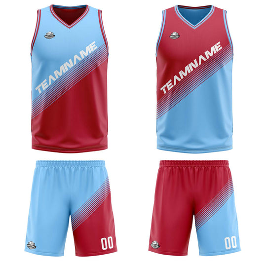 Benutzerdefinierte Blau Rot Reversible Basketball Jersey Personalisierte Print Name Nummer Logo