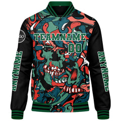 Maßgeschneiderte Grün Orange Letterman Varsity Jacket Individuelle Stickerei Druck nach Ihrem Wunsch