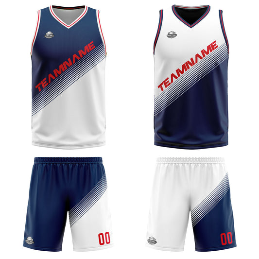 Benutzerdefinierte Marine Weiß Reversible Basketball Jersey Personalisierte Print Name Nummer Logo