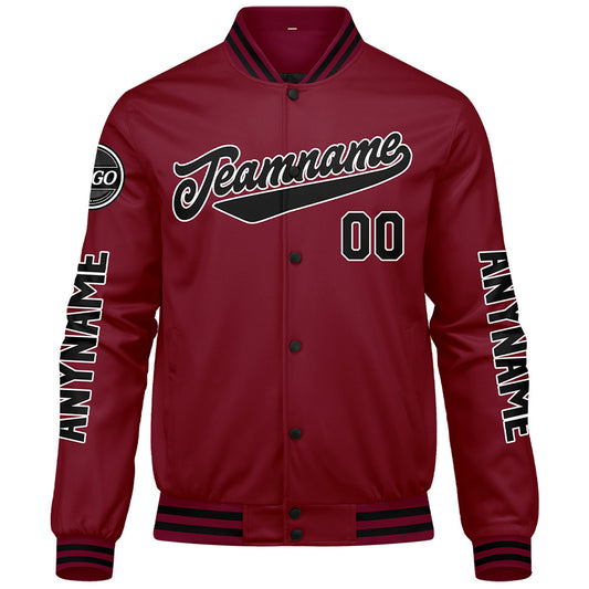 Maßgeschneiderte Crimson Schwarz Letterman Varsity Jacket Individuelle Stickerei Druck nach Ihrem Wunsch