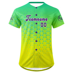 Benutzerdefiniert Grün Gelb Personalisierter Baseball Jersey mit Farbverlauf Team Uniform mit Namen und Nummer