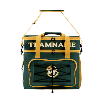 Maßgeschickerte Dunkelgrün Gelb vollflächig bedruckte isolierte Kühltasche mit Doppelwand Wasserdichte 600D Oxford Picknick-Tragetasche für Teamevents & Outdoor-Grillen