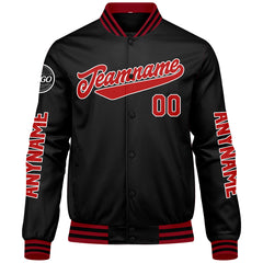 Maßgeschneiderte Rot Schwarz Letterman Varsity Jacket Individuelle Stickerei Druck nach Ihrem Wunsch