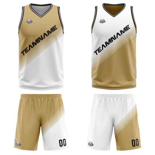 Benutzerdefinierte Braun Weiß Reversible Basketball Jersey Personalisierte Print Name Nummer Logo