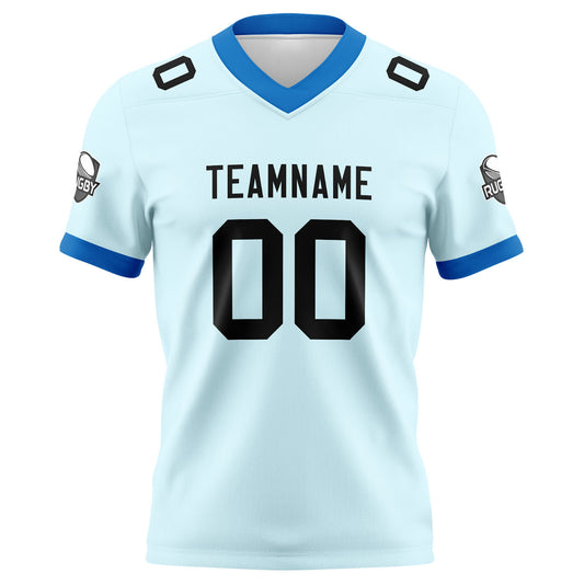 Benutzerdefinierte Cyan Schwarz Fußball Trikots Personalisierter Name Nummer Logo