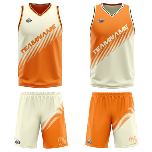 Benutzerdefinierte Creme Orange Reversible Basketball Jersey Personalisierte Print Name Nummer Logo