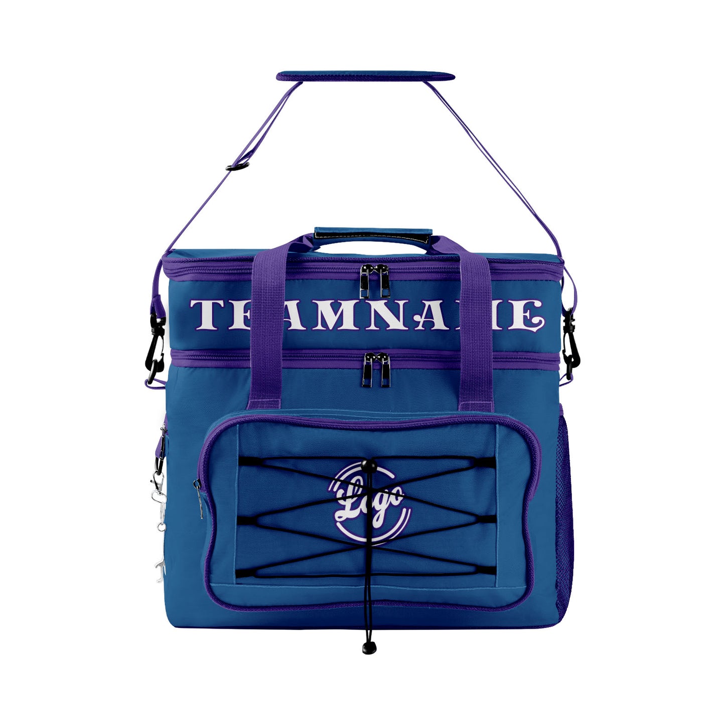 Maßgeschickerte Dunkelblau Lila vollflächig bedruckte isolierte Kühltasche mit Doppelwand Wasserdichte 600D Oxford Picknick-Tragetasche für Teamevents & Outdoor-Grillen
