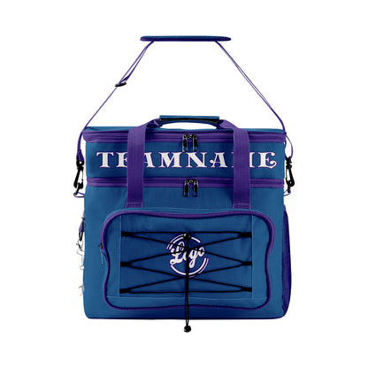 Maßgeschickerte Dunkelblau Lila vollflächig bedruckte isolierte Kühltasche mit Doppelwand Wasserdichte 600D Oxford Picknick-Tragetasche für Teamevents & Outdoor-Grillen