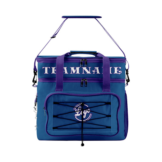 Maßgeschickerte Dunkelblau Lila vollflächig bedruckte isolierte Kühltasche mit Doppelwand Wasserdichte 600D Oxford Picknick-Tragetasche für Teamevents & Outdoor-Grillen