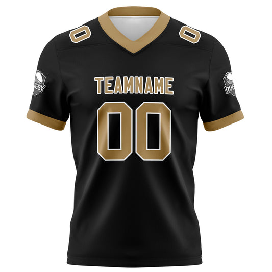 Benutzerdefinierte Schwarz Altgold Fußball Trikots Personalisierter Name Nummer Logo