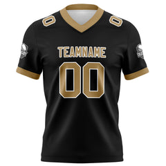 Benutzerdefinierte Schwarz Altgold Fußball Trikots Personalisierter Name Nummer Logo