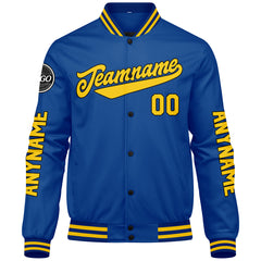 Maßgeschneiderte Königliche Gelb Letterman Varsity Jacket Individuelle Stickerei Druck nach Ihrem Wunsch
