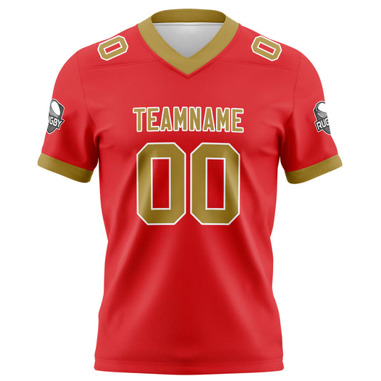 Benutzerdefinierte Rot Gold Fußball Trikots Personalisierter Name Nummer Logo