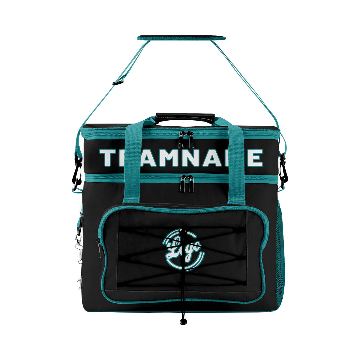 Maßgeschickerte Schwarz Cyan vollflächig bedruckte isolierte Kühltasche mit Doppelwand Wasserdichte 600D Oxford Picknick-Tragetasche für Teamevents & Outdoor-Grillen