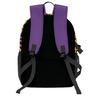 Personalisierter Basketball - und Fußballrucksack in Lila und Hellgelb mit Spielernamen & Nummern und Teamlogo #BP-0919-0031