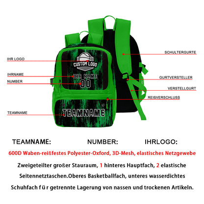 Personalisierter grüner und schwarzer Basketball - Fußballrucksack mit Spielernamen & Nummern und Teamlogo #BP-0919-0016