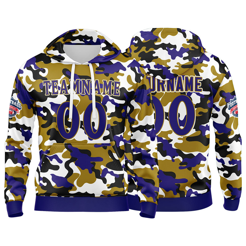 Benutzerdefinierter Sweatshirt-Hoodie für Mann, Frau, Mädchen, Junge. Drucken Sie Ihr Logo, Ihren Namen und Ihre Nummer Lila-Gold