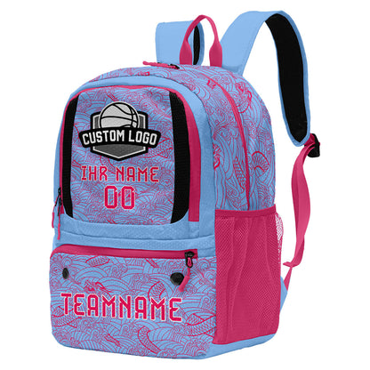 Personalisierter Basketball - und Fußballrucksack in Blau & Rosa und Rot mit Spielernamen & Nummern und Teamlogo #BP-0919-0006