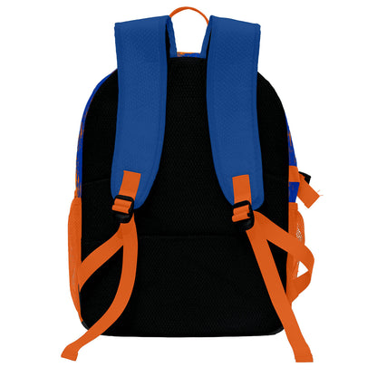 Individuell gestalteter & leuchtend blau - orangener Basketball - und Fußballrucksack mit personalisierten Spielernamen & Nummern und Teamlogos #BP-0919-0009