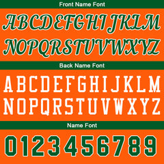 Individuelle Orange-Grün Basketball Jersey Shorts für Männer und Frauen Gestickter und gedruckter Name, Nummer und Logo