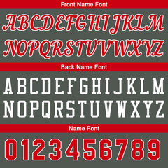 Individuelle Dunkelgrau-Rot Basketball Jersey Shorts für Männer und Frauen Gestickter und gedruckter Name, Nummer und Logo