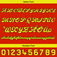 Benutzerdefiniert Rot Gelb Personalisierter Baseball Jersey mit Farbverlauf Team Uniform mit Namen und Nummer